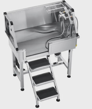 RVS Hondendouche & Wasstation 87cm met Ladder, Kraan en Douchekop - Professionele Dierenverzorging