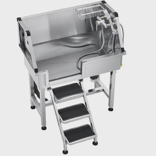 RVS Hondendouche & Wasstation 87cm met Ladder, Kraan en Douchekop - Professionele Dierenverzorging