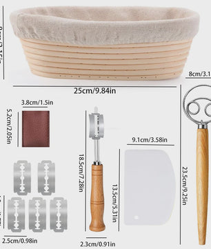 Complete Banneton Broodrijsmand Set voor Zuurdesem - Inclusief Deegklopper, Broodmes en Schraper