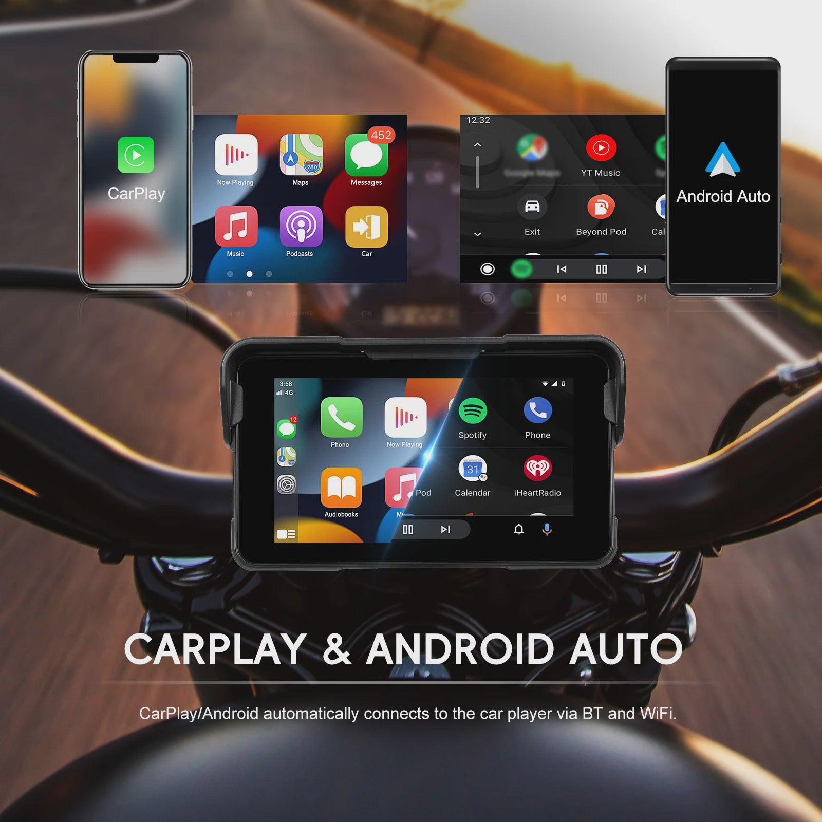 5" Motorfiets Navigatie Display met Draadloze CarPlay & Android Auto