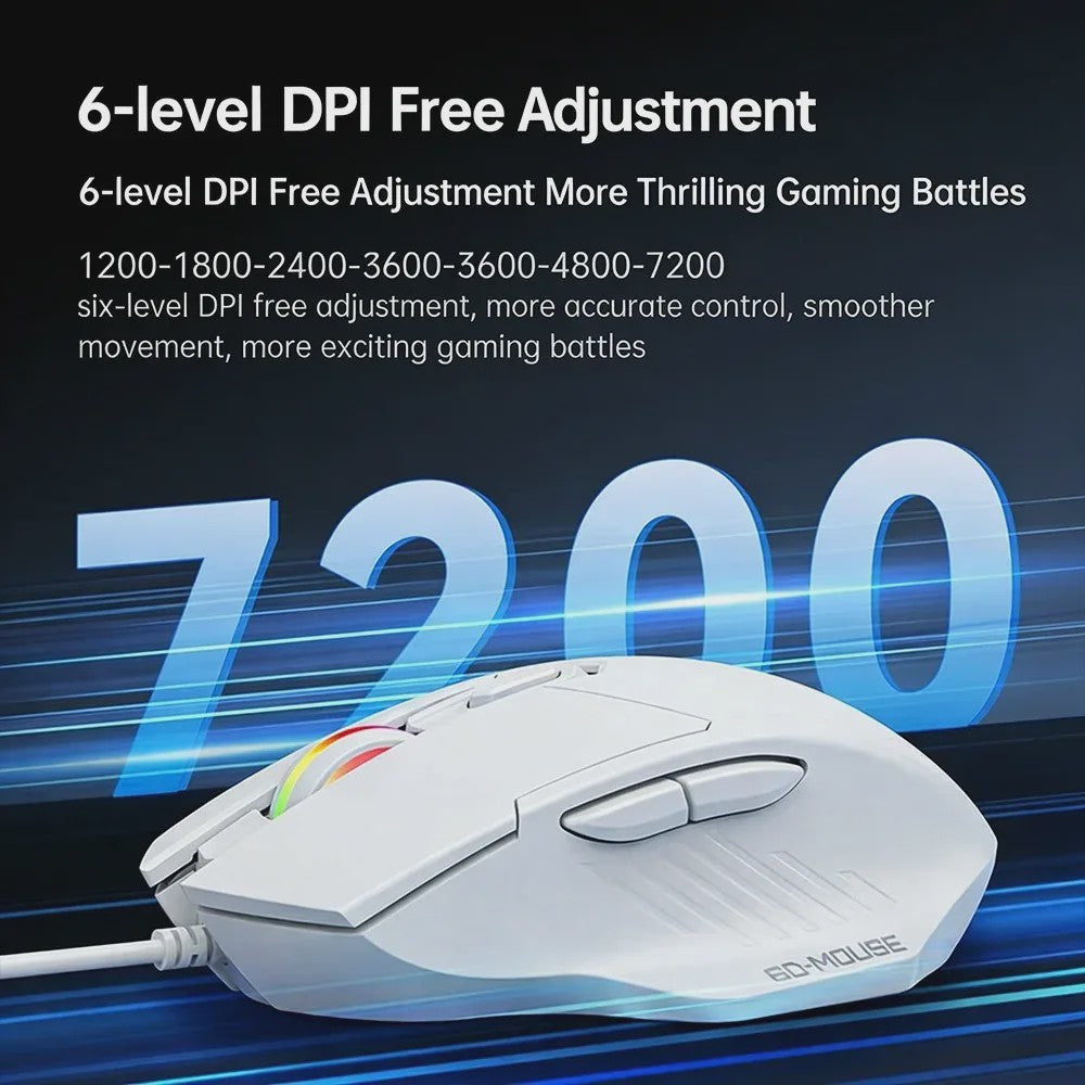 Ergonomische USB Bedrade Gaming Muis met 6 Knoppen en 7200 DPI