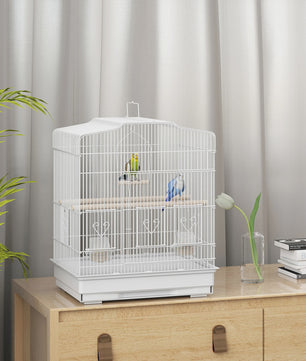 Pawhut Vogelkooi 46.5x36x59 cm met 2 Voederbakjes, 2 Zitstokken, Schommel en Uitschuifbare Lade