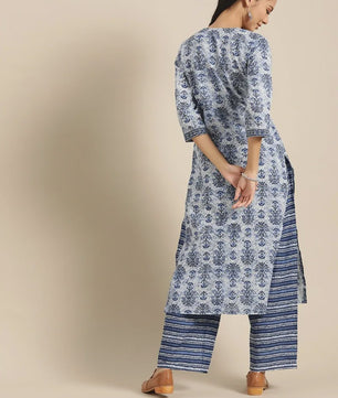 Traditionele Indiase Punjabi Salwar Kameez Set voor Dames - Blauw Print