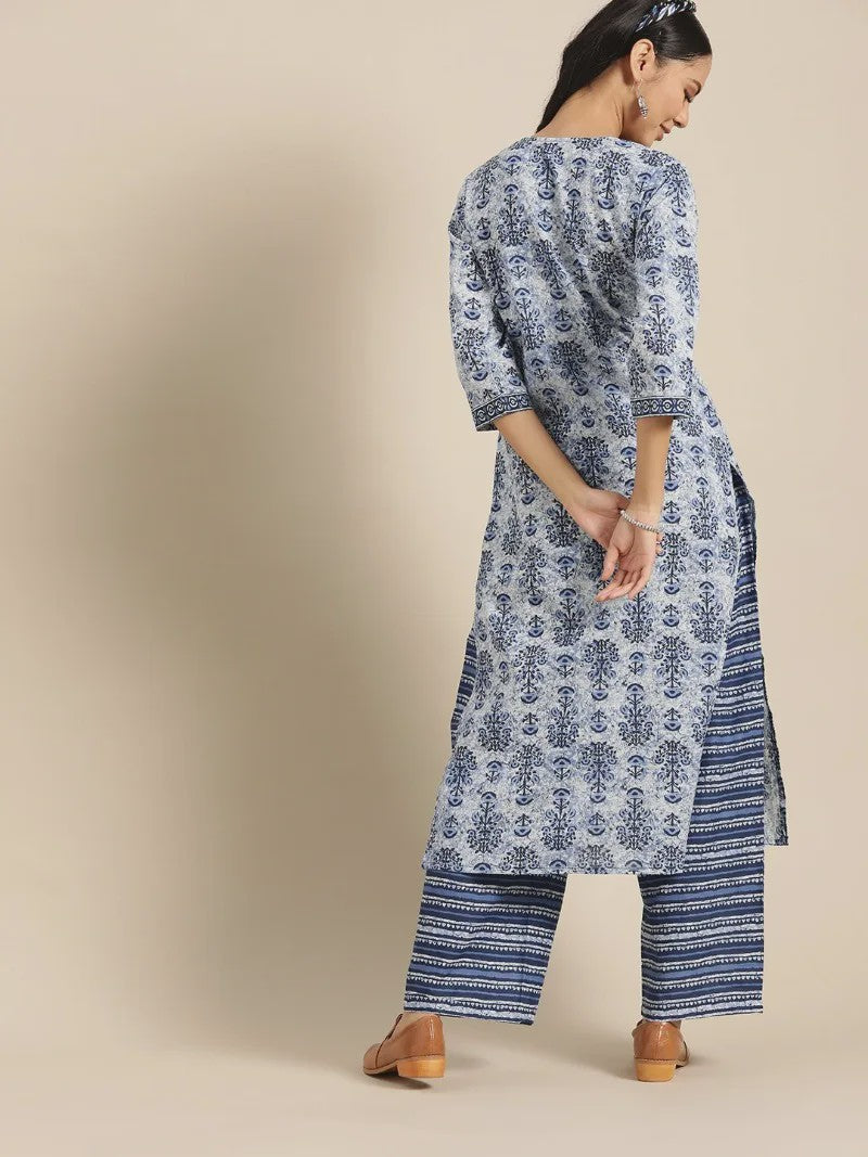 Traditionele Indiase Punjabi Salwar Kameez Set voor Dames - Blauw Print