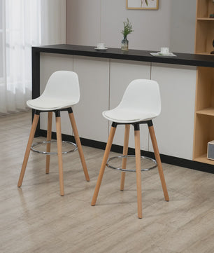Set van 2 Luxe Barstoelen met Witte PU Bekleding en Houten Poten