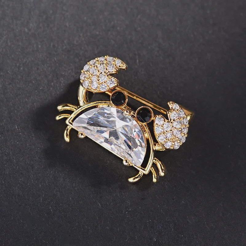 Unieke Krab Broche met Gekleurde Zirkonia - Stijlvol Dames Accessoire