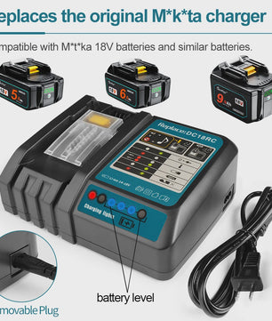 Waitley Snellader voor Makita 18V & 14.4V Accu's - Met Display, Koelventilator & EU Stekker
