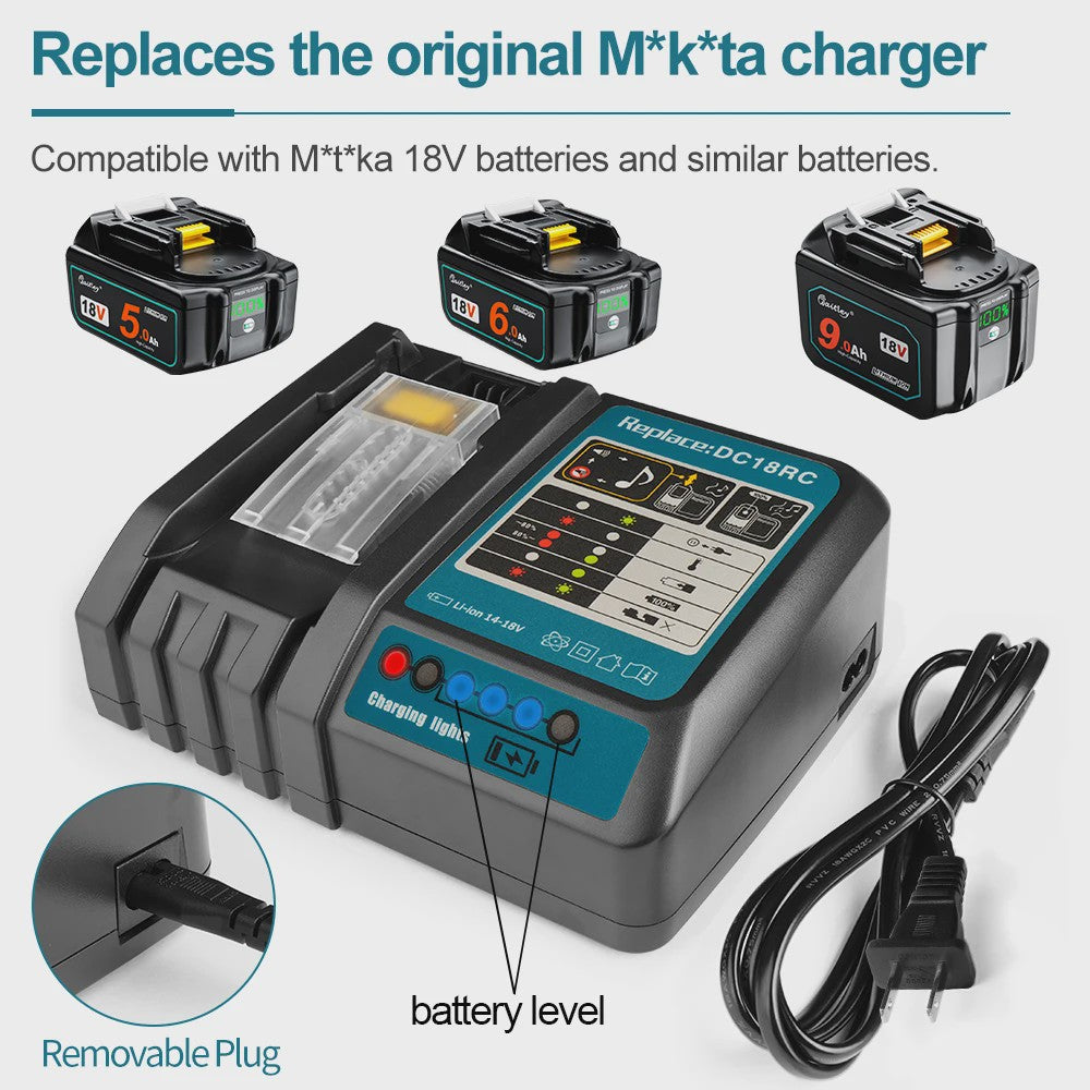 Waitley Snellader voor Makita 18V & 14.4V Accu's - Met Display, Koelventilator & EU Stekker