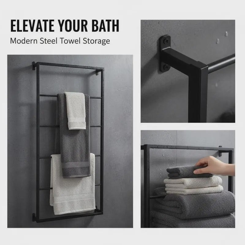 Stijlvolle Wandgemonteerde Handdoekhouder 60x10x116 cm - Stabiel Staal voor Badkamer & Toilet
