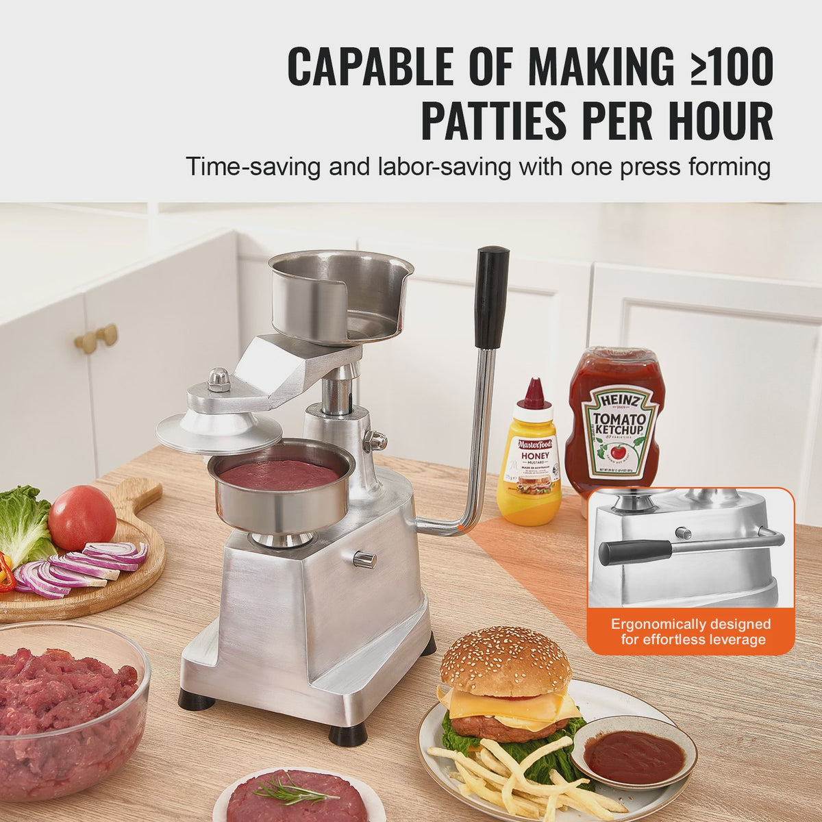 Professionele Burger Patty Maker - 100mm Roestvrij Staal Hamburger Pers Machine