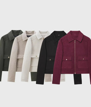 Dames Elegante Korte Jas met Rits en Zakken - Stijlvolle Winter Outerwear