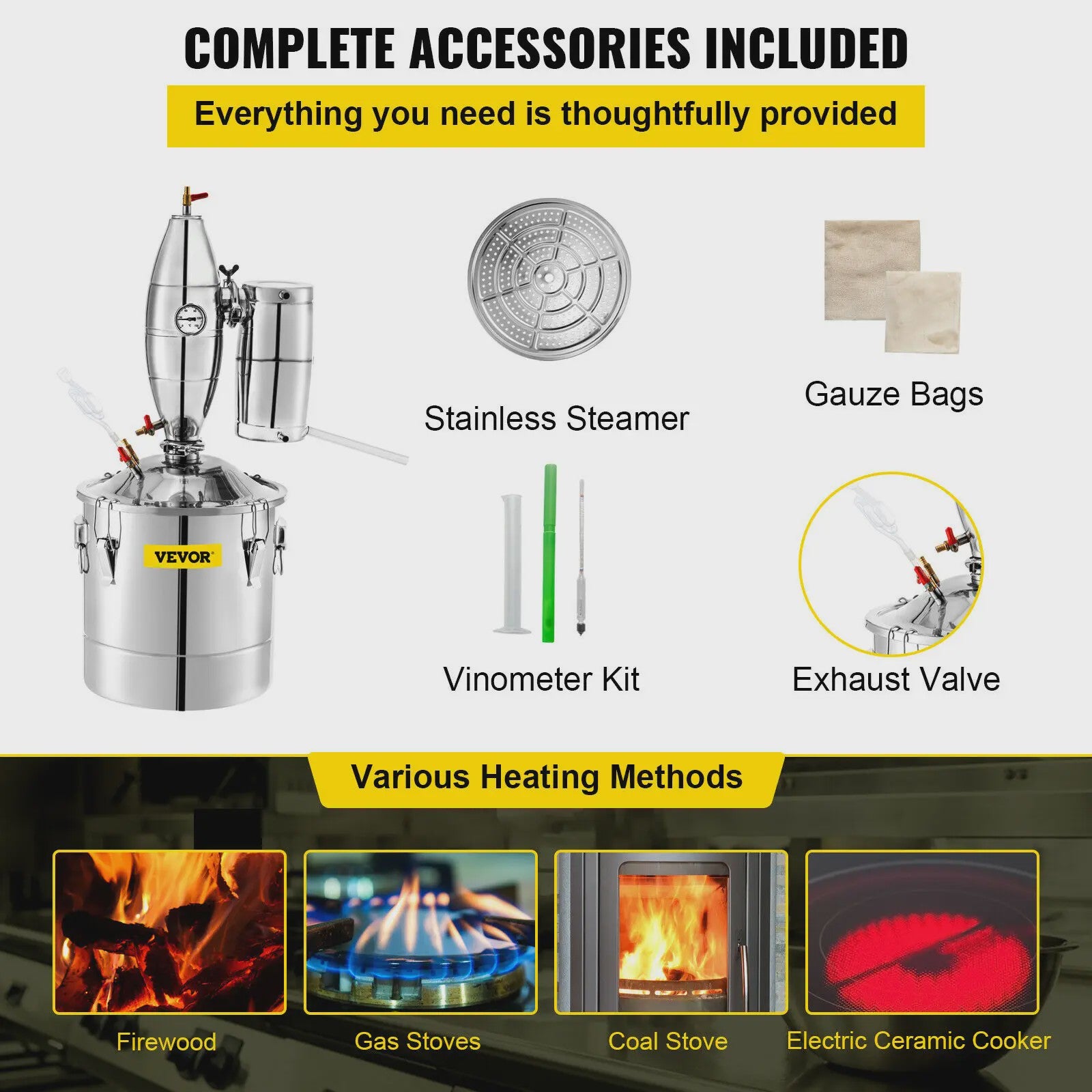 RVS Alcohol Distilleerder 20L-70L - Brouwen, Wijn & Moonshine Kit