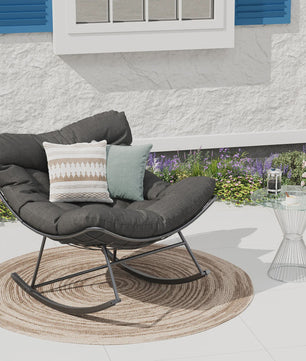 Oversized Papasan Schommelstoel Buiten - Comfortabele Lounge Stoel met Voetenbank