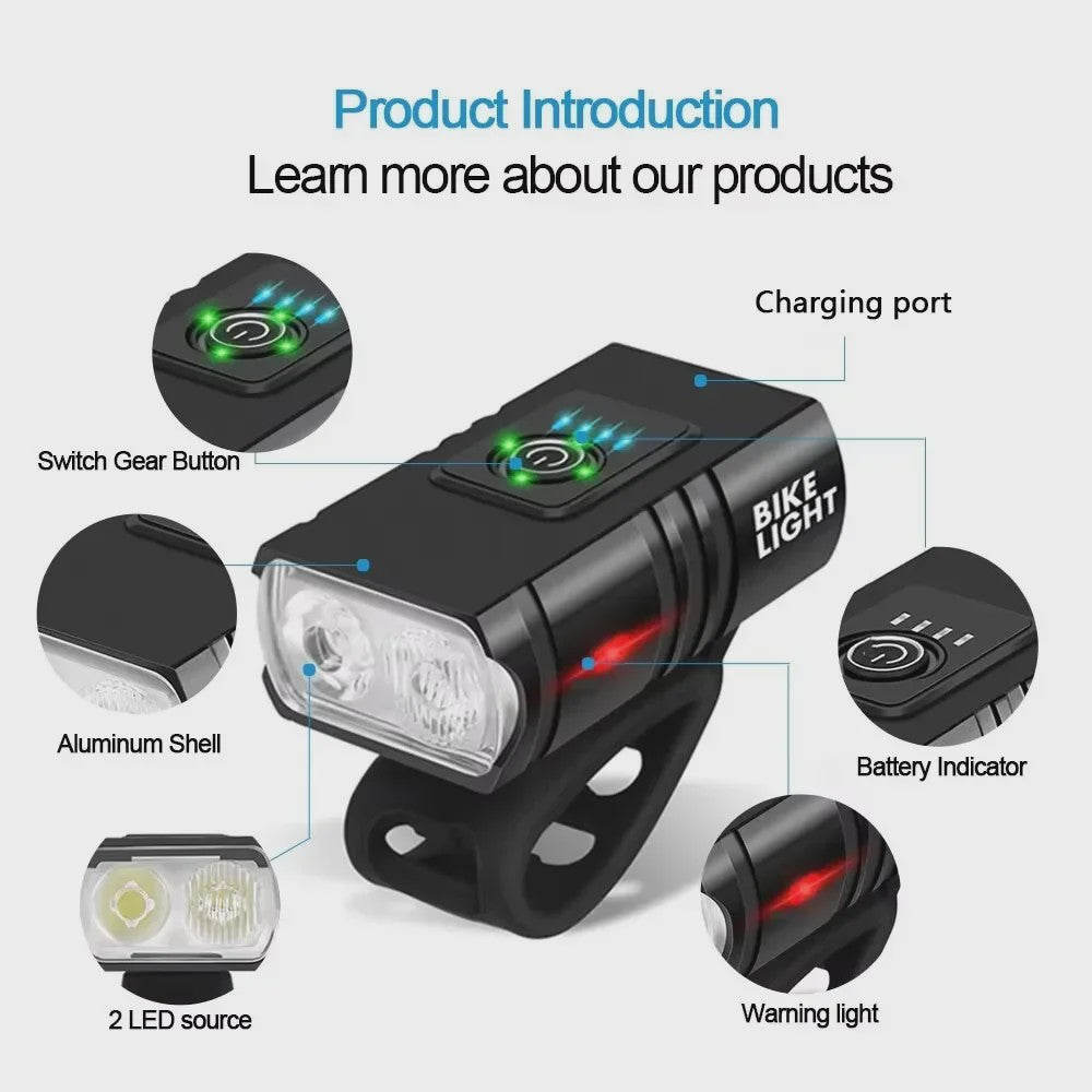 BK02 Fietslamp T6 LED USB Oplaadbaar - 6 Modi MTB Fietsverlichting Koplamp