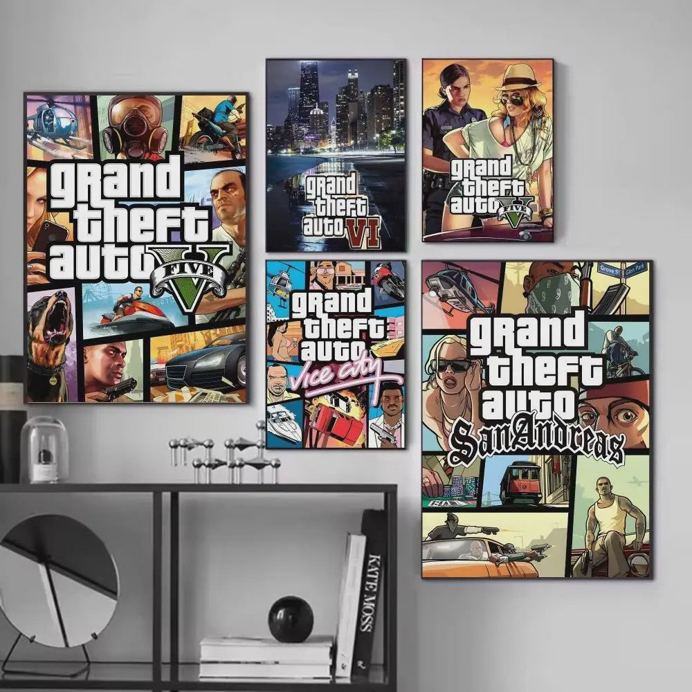Grand Theft Auto Game Posters - Zelfklevend Muurdecoratie voor Fans