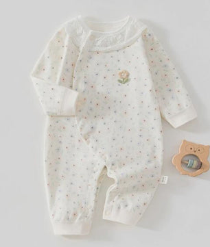Schattige Baby Romper met Lange Mouwen - 100% Katoen, Bloemen & Panda Print
