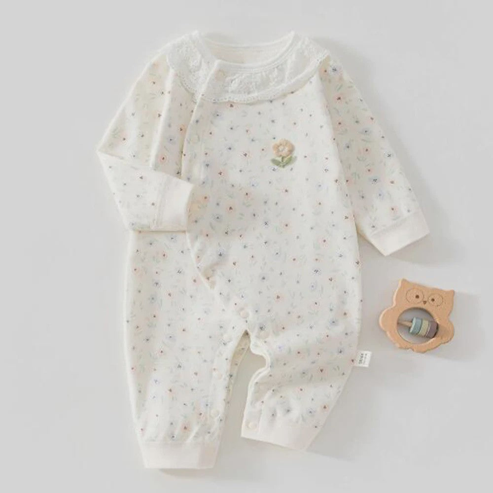 Schattige Baby Romper met Lange Mouwen - 100% Katoen, Bloemen & Panda Print