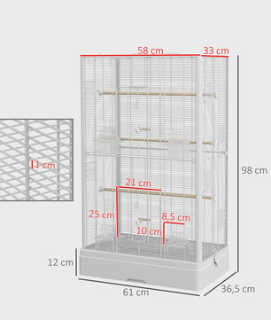 Pawhut Vogelkooi 61x36.5x98 cm met Deuren, Zitstokken en Uitschuifbare Lade
