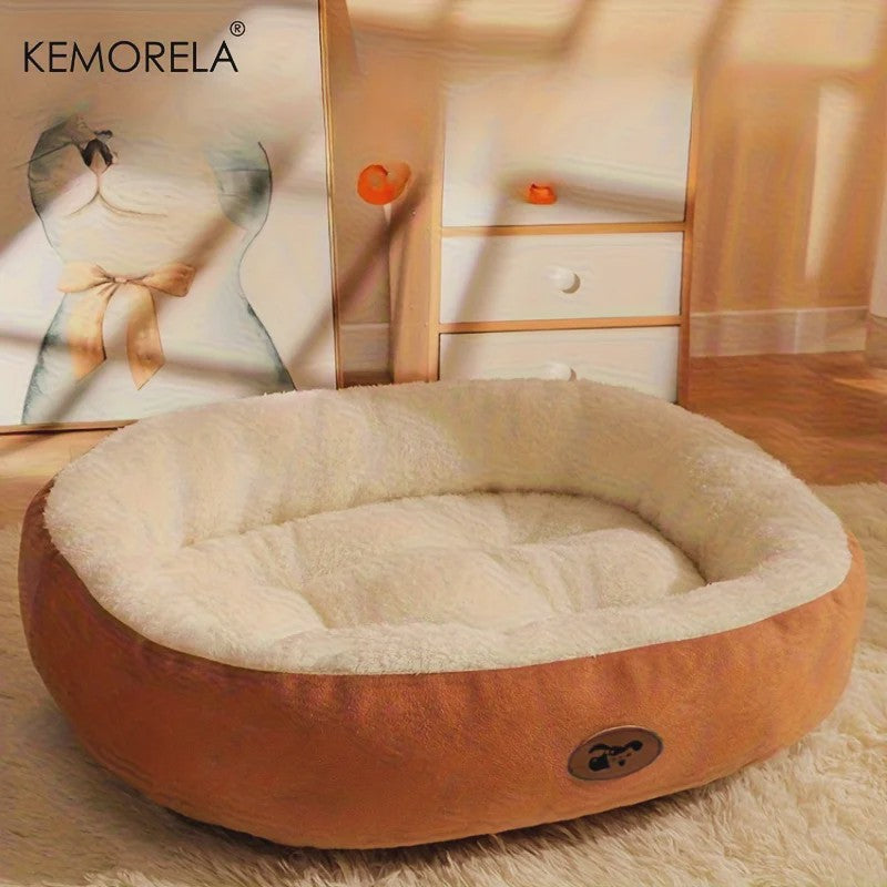 Pluche Ovaal Huisdierbed - Machinewasbaar & Comfortabel voor Hond & Kat
