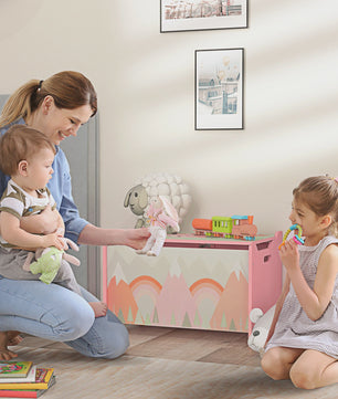 ZONEKIZ Kinder Speelgoedkist met Klepdeksel, Ronde Hoeken en Handgrepen - Veilige Opbergoplossing