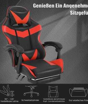 Ergonomische Gaming & Bureau Stoel met Verstelbare Rugleuning en Voetensteun