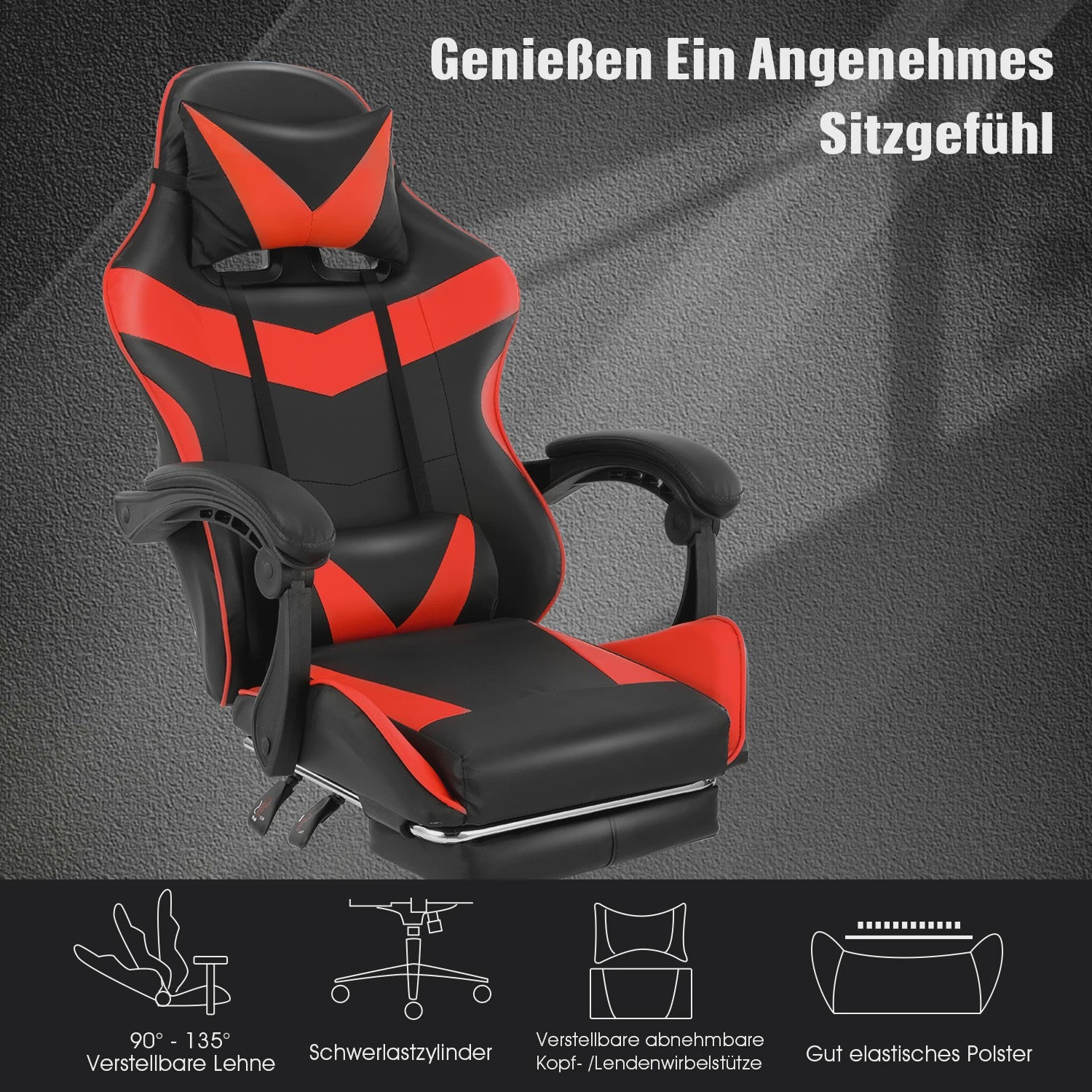 Ergonomische Gaming & Bureau Stoel met Verstelbare Rugleuning en Voetensteun