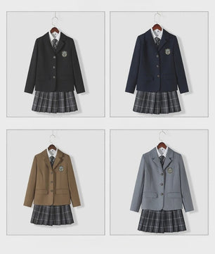 Japans JK Uniform Set: Preppy Blazer met Geruite Plooijurk - Schoolkleding Dames Herfst/Winter