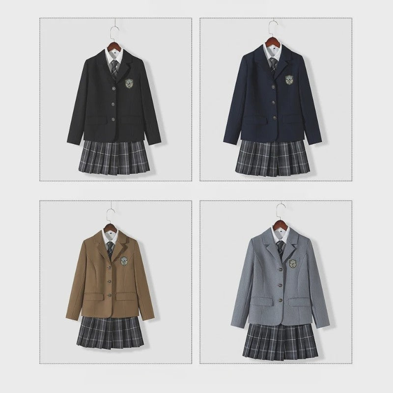 Japans JK Uniform Set: Preppy Blazer met Geruite Plooijurk - Schoolkleding Dames Herfst/Winter