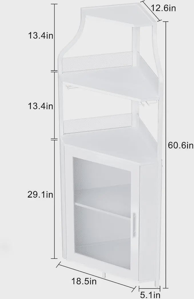 Industriële Hoekbar Kast met Wijnrek, Glazenhouder en Gaasdeur - Compact Buffet voor Woonkamer, Keuken of Eetkamer