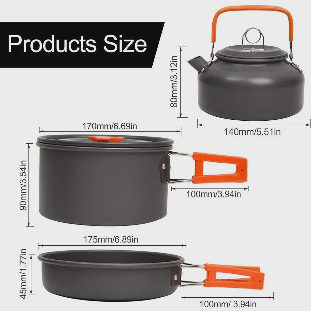 Kampeer Kookset Aluminium Outdoor Keukengerei Set - 12 Delig voor 2-3 Personen