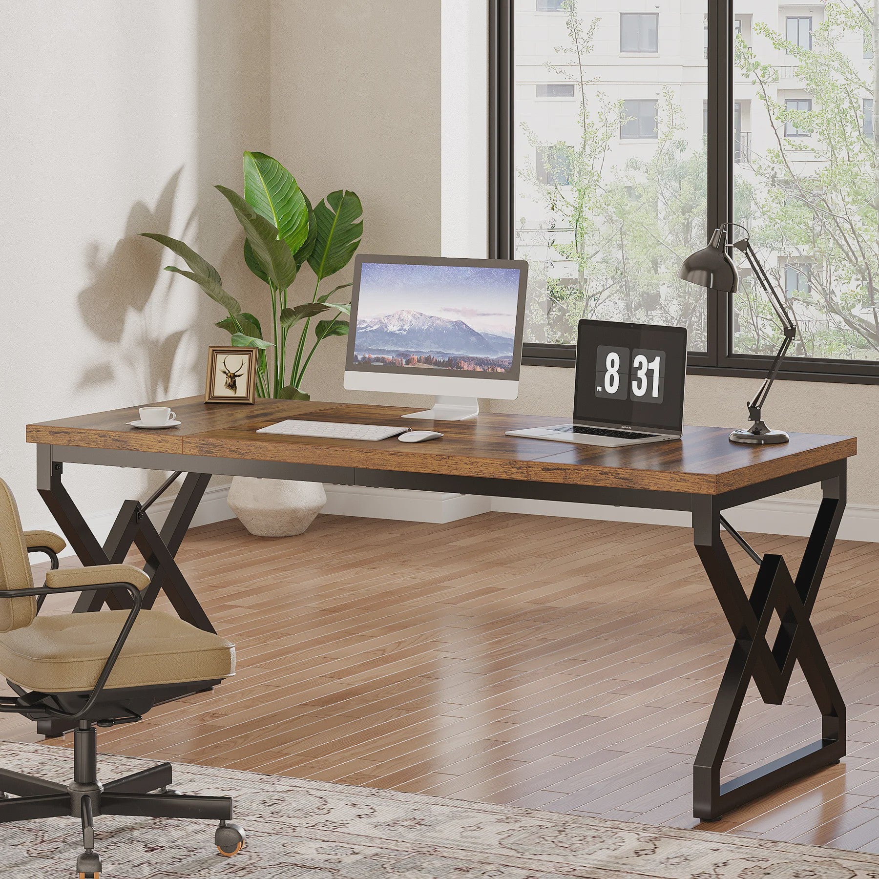Tribesigns Bureau 160cm - Robuust Hout & Metaal - Ruim Werkblad