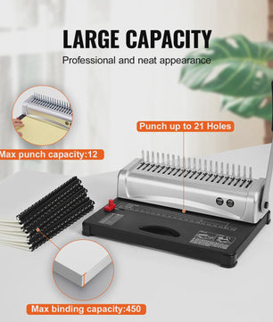 Professionele Comb Binder Machine: 21 Gaten, 450 Vel Capaciteit & 100 Spiraalringen