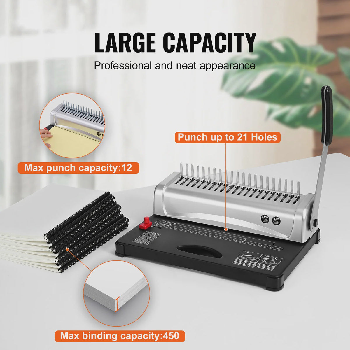Professionele Comb Binder Machine: 21 Gaten, 450 Vel Capaciteit & 100 Spiraalringen