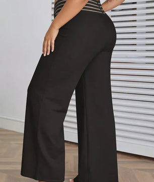 Plus Size Elegante Palazzo Broek met Crisscross Mesh Tailleband