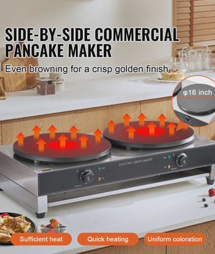 Professionele Dubbelkoppige Crêpemaker 16 inch - 3400W Antiaanbaklaag