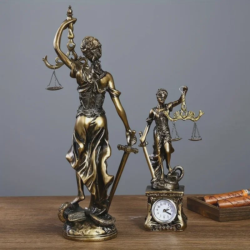 Retro Koperkleurige Vrouwe Justitia Beeldje - Decoratie voor Huis & Kantoor