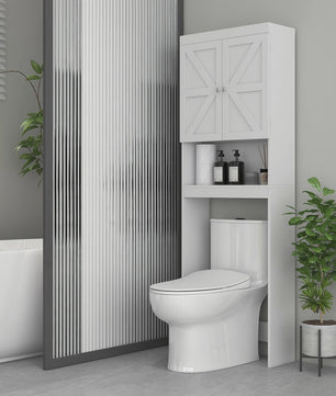 HOMCOM Bovenkast Badkamer Wit - Ruime Opbergkast met 2 Deuren en Plank
