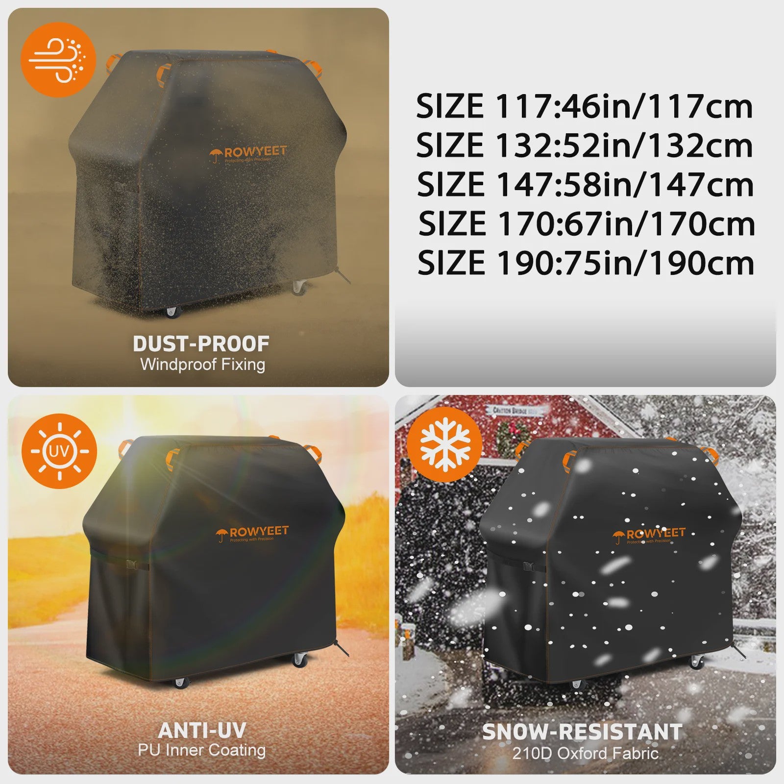 Rowyeet Outdoor BBQ Grillhoes - Waterdicht, UV-bestendig, Verstelbare Pasvorm - Geschikt voor Weber, Nexgrill, Expert Grill en meer