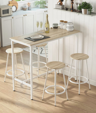 Homcom 5-Piece Bar Table and Chairs Set with Natural and White Metal Frame