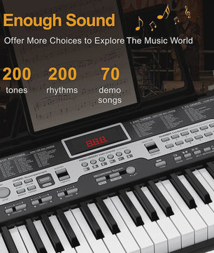 61-Toetsen Beginners Digitale Piano Keyboard Set met Microfoon, Koptelefoon, Standaard en Kruk
