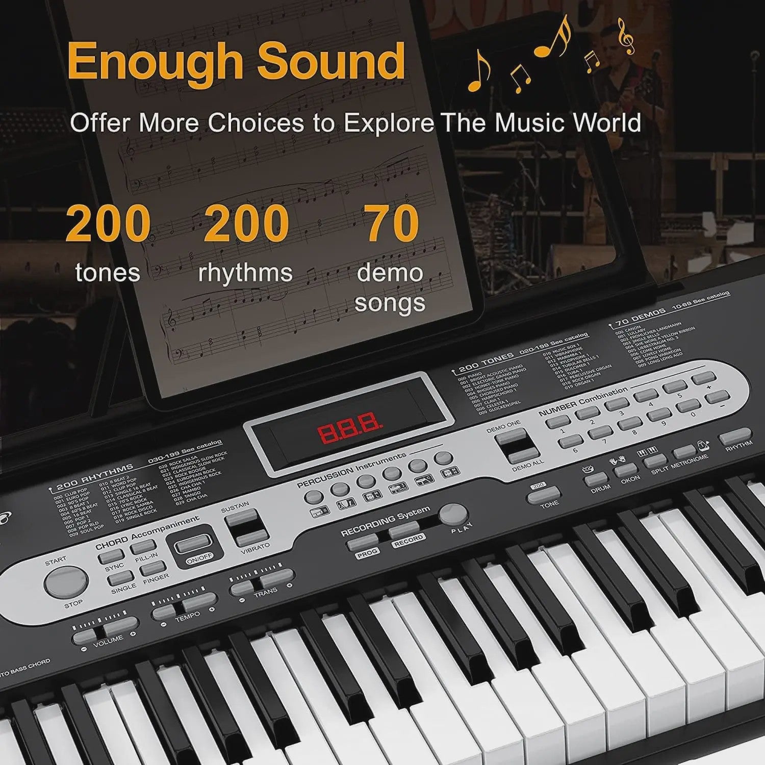 61-Toetsen Beginners Digitale Piano Keyboard Set met Microfoon, Koptelefoon, Standaard en Kruk