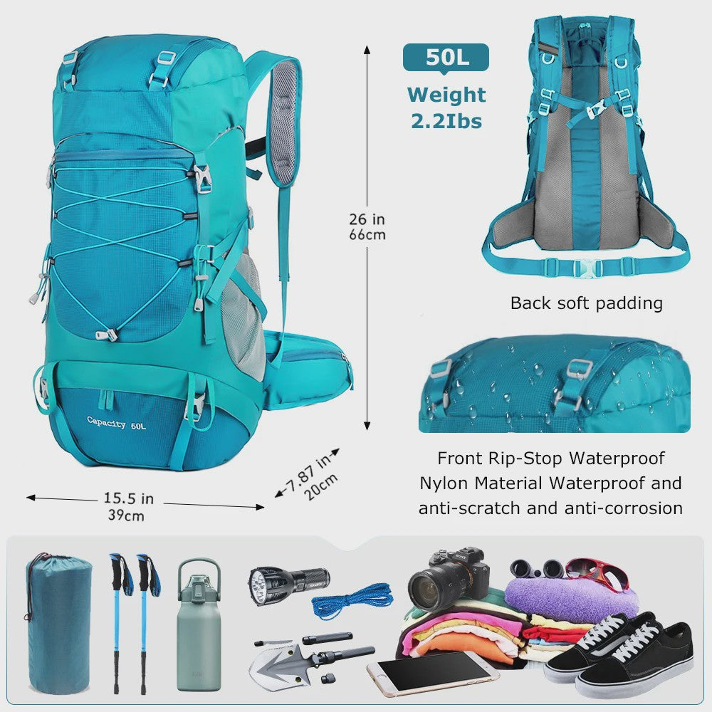 WESTTUNE 50L Wandelrugzak met Regenhoes - Multifunctionele Outdoor Rucksack