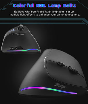 ZELOTES C18 Verticale Ergonomische Gaming Muis - 10000 DPI, RGB, Programmeerbaar