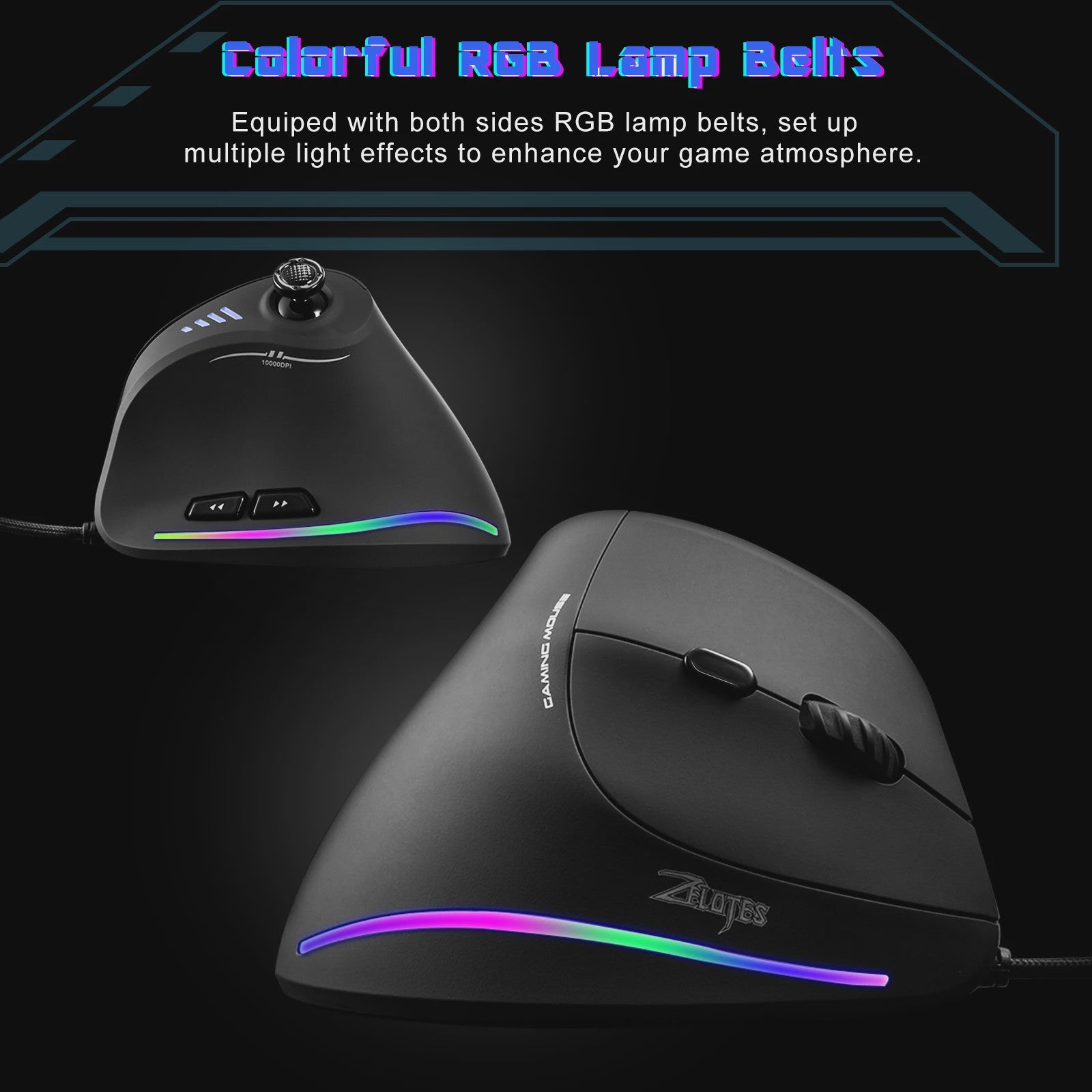 ZELOTES C18 Verticale Ergonomische Gaming Muis - 10000 DPI, RGB, Programmeerbaar