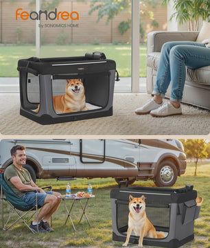 FEANDREA Opvouwbare Honden Transportbox - Oxford Stof, 4 Mesh Deuren, Medium Honden, Zwart