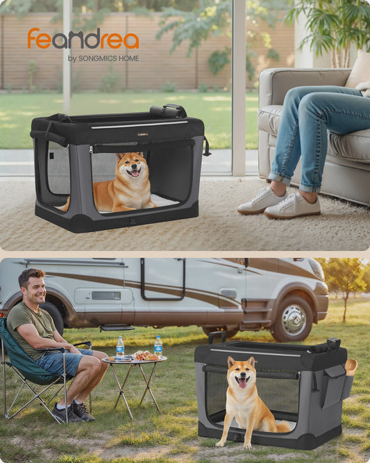 FEANDREA Opvouwbare Honden Transportbox - Oxford Stof, 4 Mesh Deuren, Medium Honden, Zwart