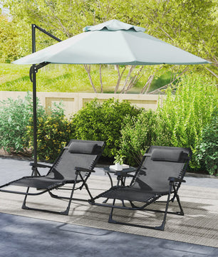 Outsunny Loungeset: 2x Kantelbare en Inklapbare Ligstoelen met Textilene, Zwart