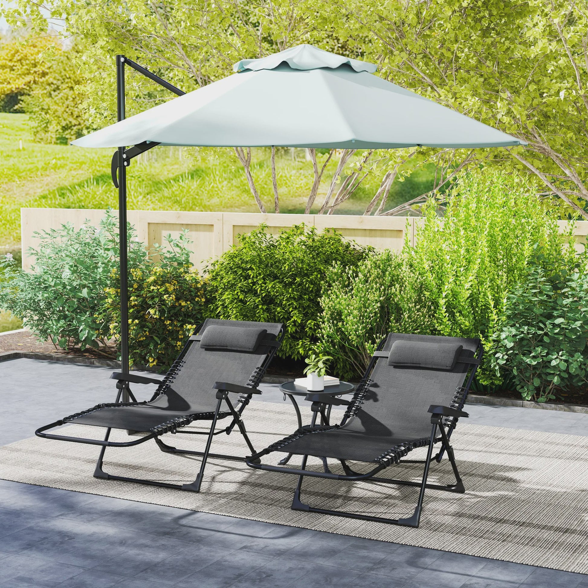 Outsunny Loungeset: 2x Kantelbare en Inklapbare Ligstoelen met Textilene, Zwart
