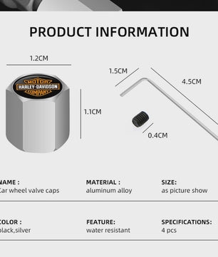 Set Aluminium Ventieldopjes Anti-diefstal voor Harley Davidson Motorfietsen (Softail, Sportster)