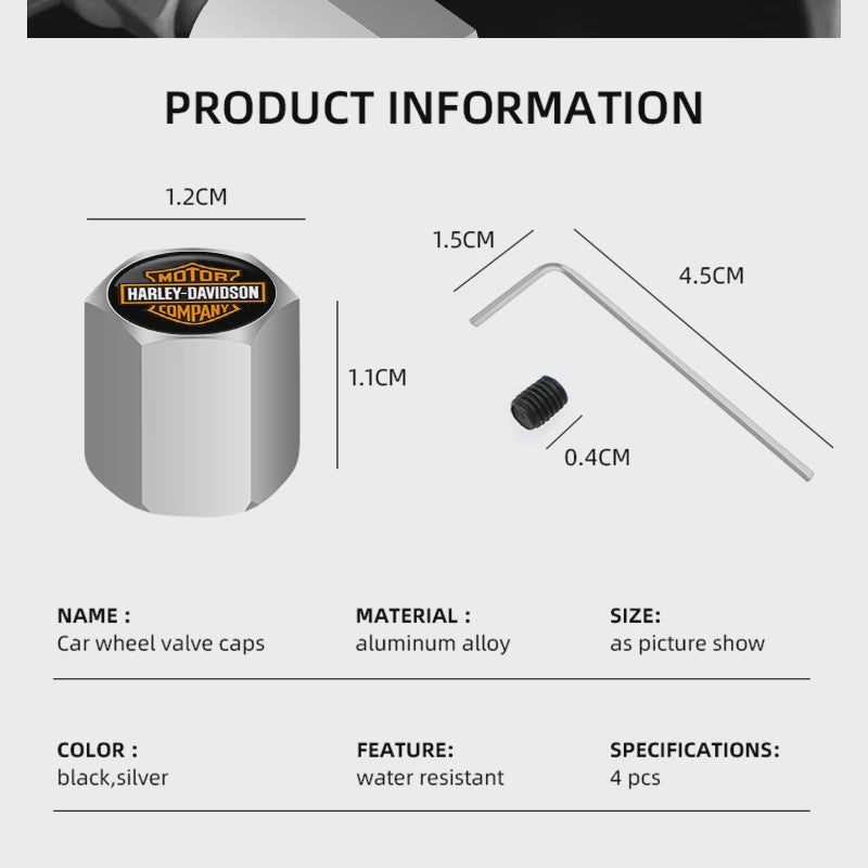 Set Aluminium Ventieldopjes Anti-diefstal voor Harley Davidson Motorfietsen (Softail, Sportster)